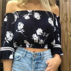 Navy Blue Floral crop top